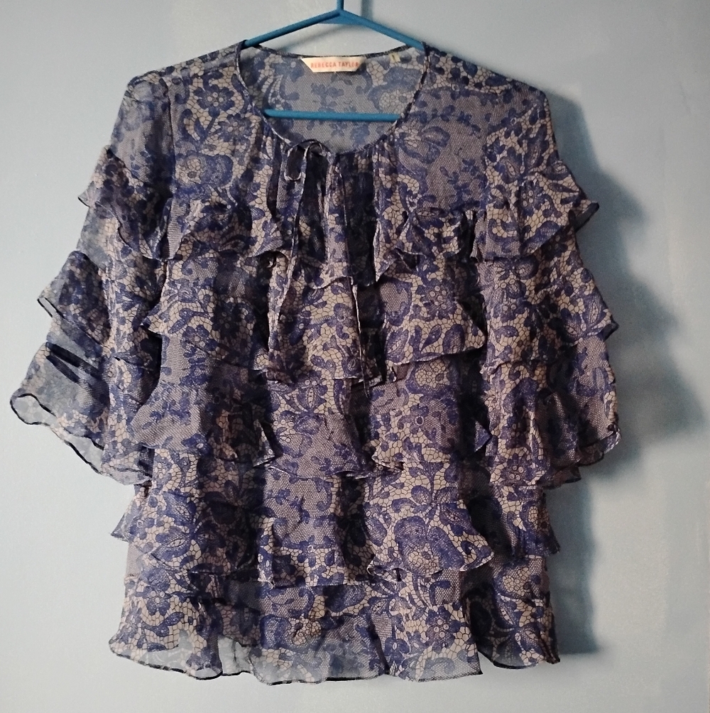 Rebecca Taylor Tiered Ruffles Silk Blouse S